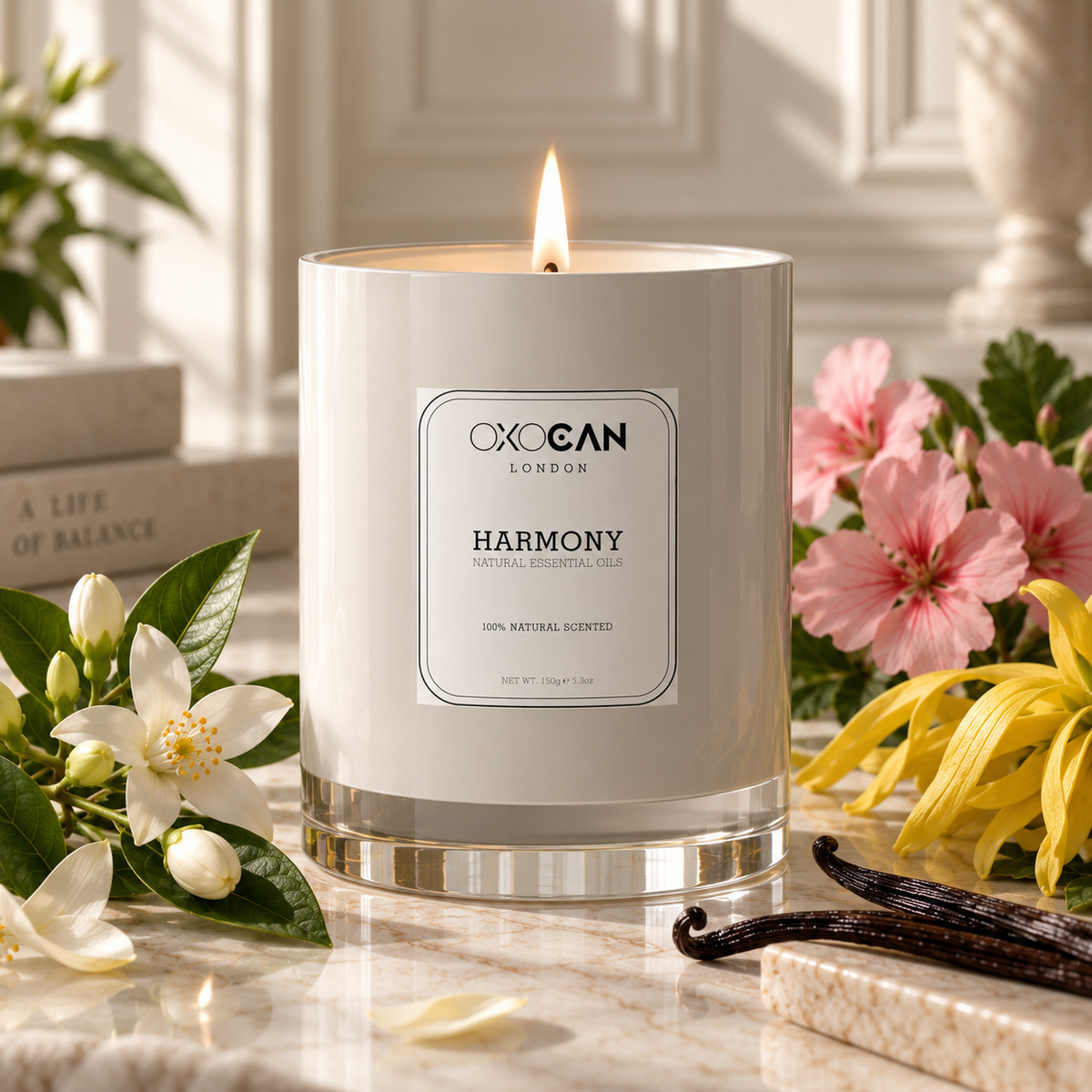 Oxocan Harmony natural aromatherapy candle with neroli, ylang ylang and vanilla