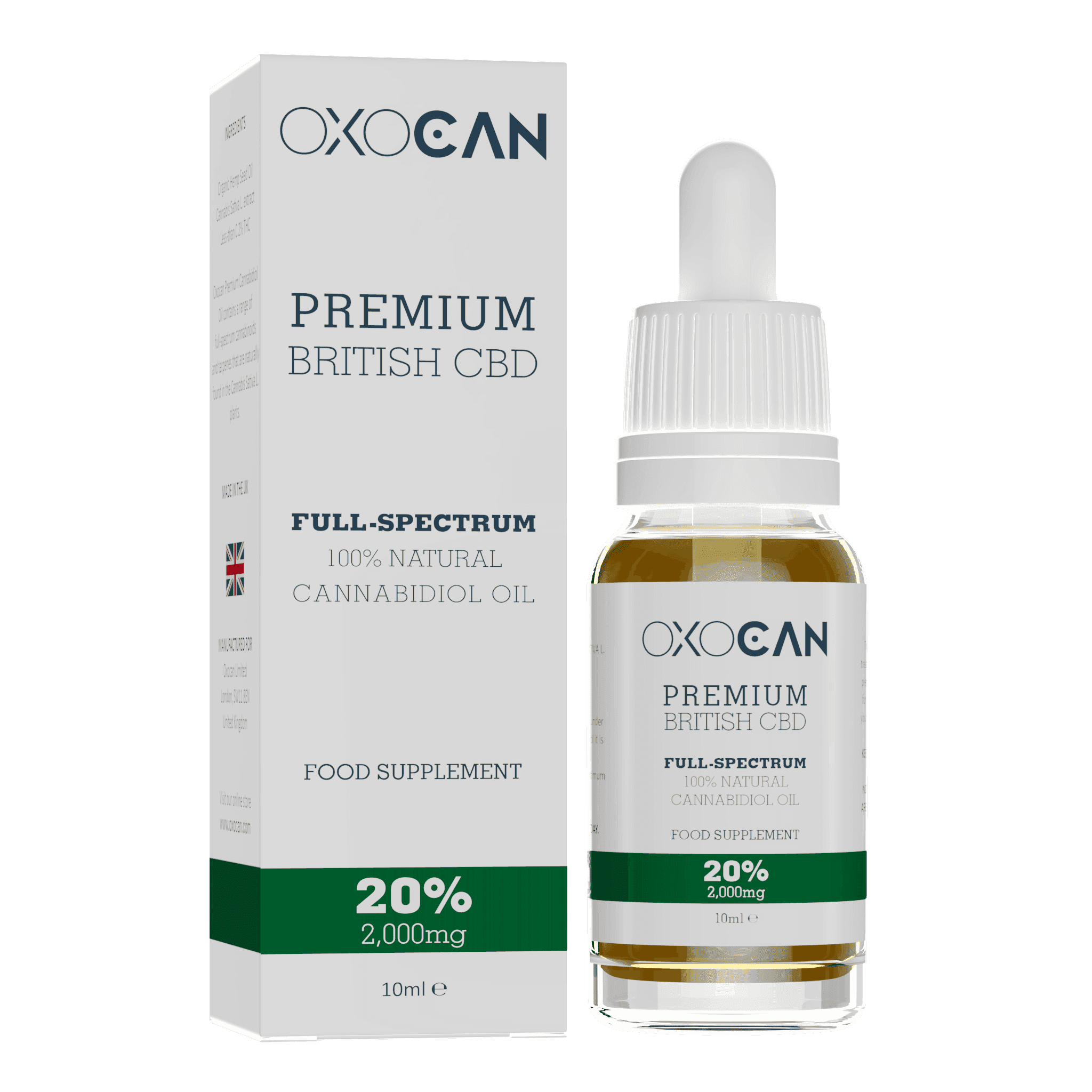 Oxocan full-spectrum CBD oil bottles with packaging, natural CBD oils UK