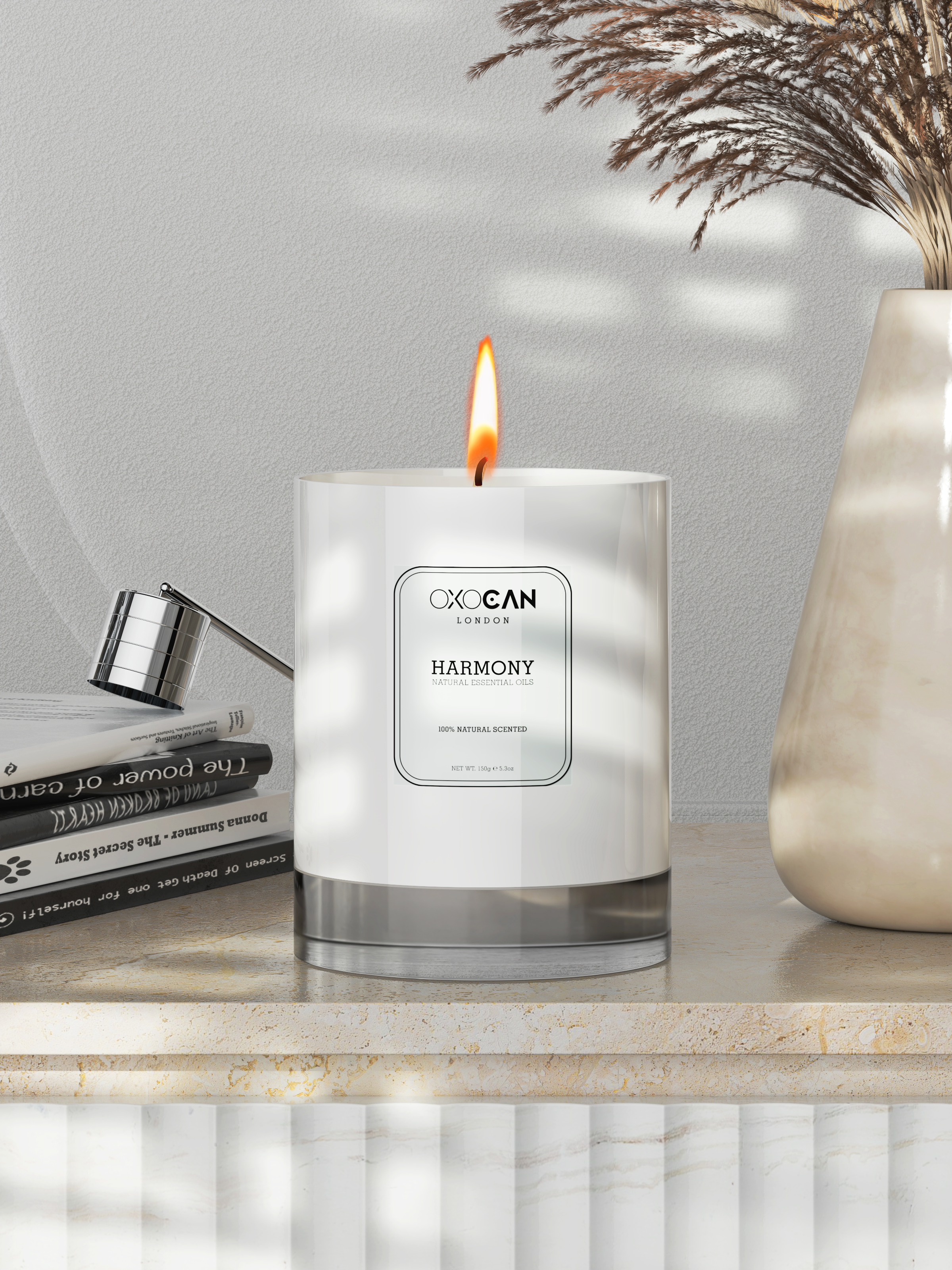 Oxocan natural candle collection including CBD and essential oil candles for home fragrance