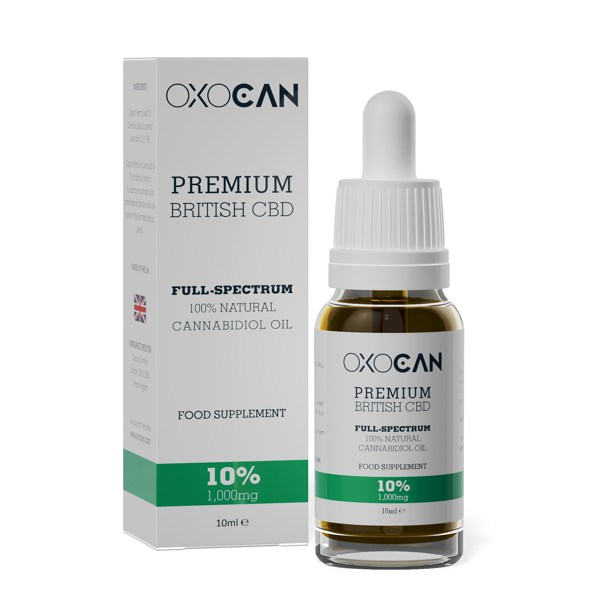 Oxocan CBD Oil 10% 1000mg full-spectrum CBD bottle and packaging