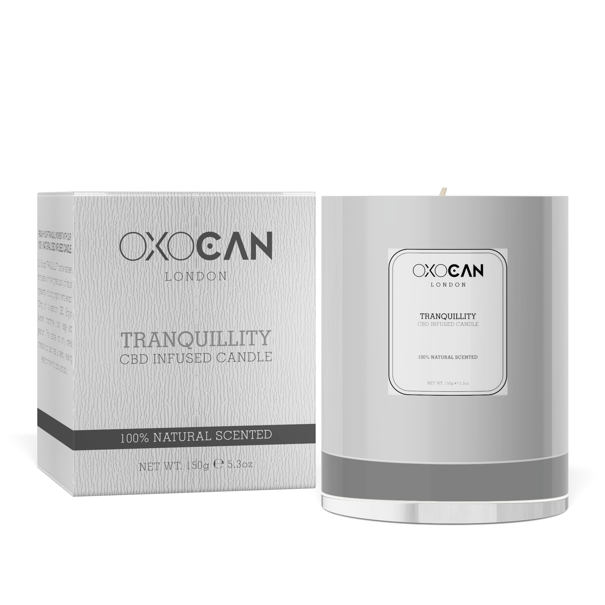 Oxocan Tranquillity CBD candle with lavender, chamomile and clary sage